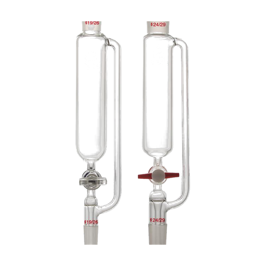Cylindrical constant-pressure dropping funnels with equalising arm