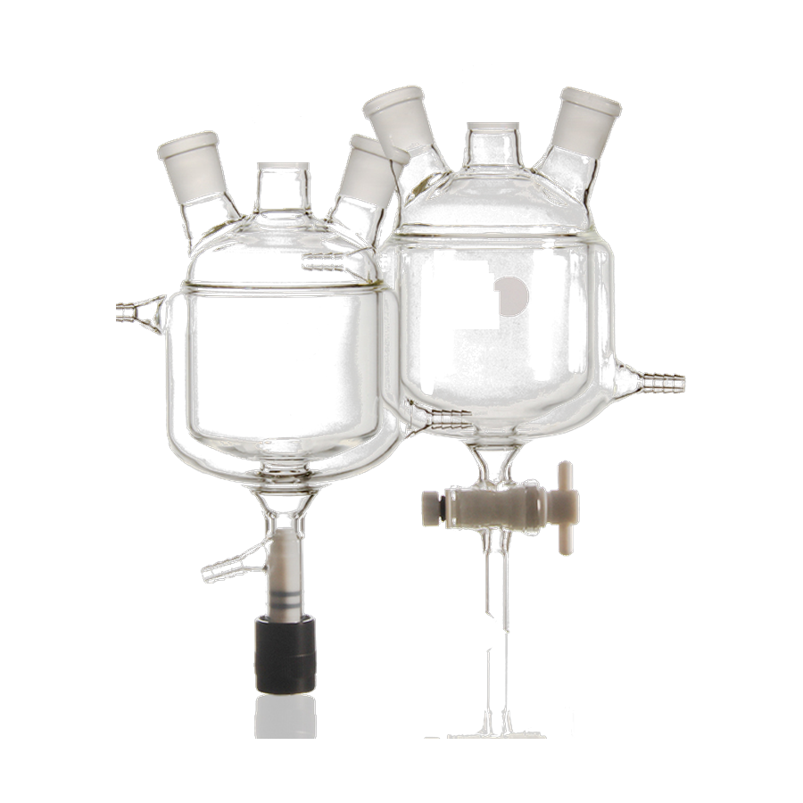 Fully PTFE-coated three-neck jacketed reaction flask